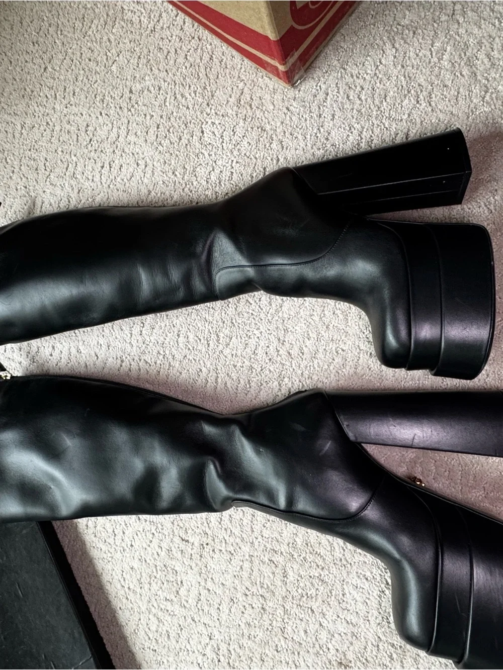 Versace Aevitas Leather Platform Black Knee-High Boots. 36 1/2